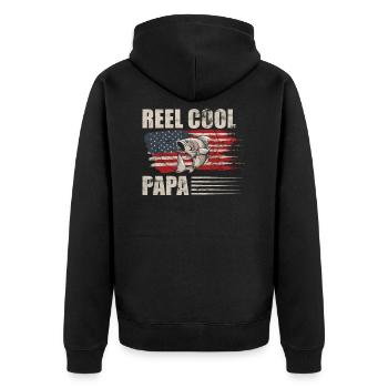 Fischen Papa Geschenk - Unisex Premium Bio Zip Hoodie - Schwarz - Hinten - Nico (187cm)