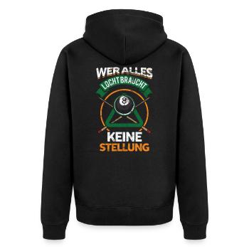 Lustiges Billard Spruch Geschenk - Unisex Premium Bio Zip Hoodie - Schwarz - Hinten - Nico (187cm)