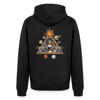Spiritual Astronaut Greets the Universe - Unisex Premium Organic Zip Hoodie - black - Back - Nico (187cm)