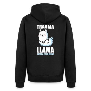 Alpaka Trauma Llama lustiges Geschenk - Unisex Premium Bio Zip Hoodie - Schwarz - Hinten - Nico (187cm)