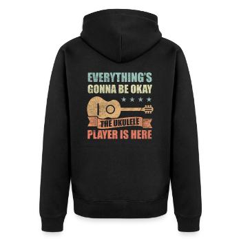 Ukulele Leidenschaft - Unisex Premium Bio Zip Hoodie - Schwarz - Hinten - Nico (187cm)