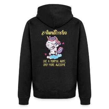Aunt unicorn - Unisex Premium Organic Zip Hoodie - black - Back - Nico (187cm)