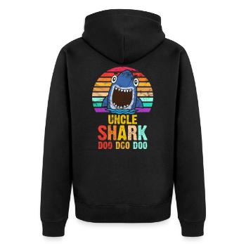 Onkel Hai Shark Geschenkidee - Unisex Premium Bio Zip Hoodie - Schwarz - Hinten - Nico (187cm)