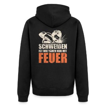 Schweißen ist wie nähen nur mit Feuer - Unisex Premium Bio Zip Hoodie - Schwarz - Hinten - Nico (187cm)