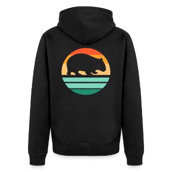 Wombats Tier - Unisex Premium Bio Zip Hoodie - Schwarz - Hinten - Nico (187cm)