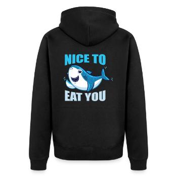 Hai Haifisch - Unisex Premium Bio Zip Hoodie - Schwarz - Hinten - Nico (187cm)