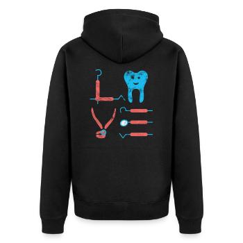 Zahnarzt Zahnmedizin Geschenkidee - Unisex Premium Bio Zip Hoodie - Schwarz - Hinten - Nico (187cm)