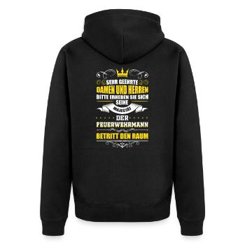 Feuerwehr Spruch - Unisex Premium Bio Zip Hoodie - Schwarz - Hinten - Nico (187cm)