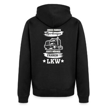 LKW Fahrer - Unisex Premium Bio Zip Hoodie - Schwarz - Hinten - Nico (187cm)