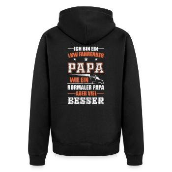 LKW-Fahrer Trucker Papa Vater - Unisex Premium Bio Zip Hoodie - Schwarz - Hinten - Nico (187cm)