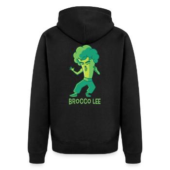 Brocco Lee, brokkoli kampfsport vegan gemüse - Unisex Premium Bio Zip Hoodie - Schwarz - Hinten - Nico (187cm)