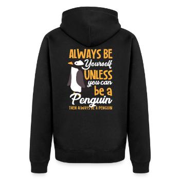 Pinguin Tier Geschenk - Unisex Premium Bio Zip Hoodie - Schwarz - Hinten - Nico (187cm)