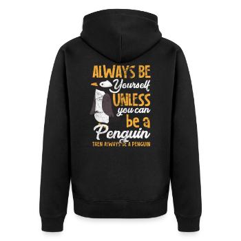 Pinguin Tier lustiges Geschenk - Unisex Premium Bio Zip Hoodie - Schwarz - Hinten - Nico (187cm)