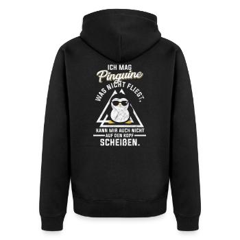 Pinguin Geschenk - Unisex Premium Bio Zip Hoodie - Schwarz - Hinten - Nico (187cm)