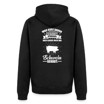 Schwein lustige Sprüche Geschenk - Unisex Premium Bio Zip Hoodie - Schwarz - Hinten - Nico (187cm)