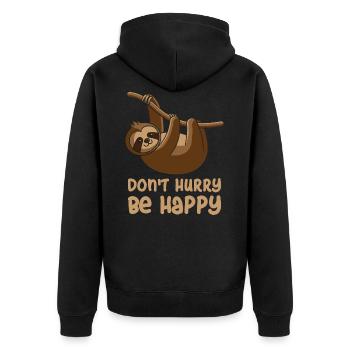 Do not Hurry Be Happy, sloth lazy gift - Unisex Premium Organic Zip Hoodie - black - Back - Nico (187cm)