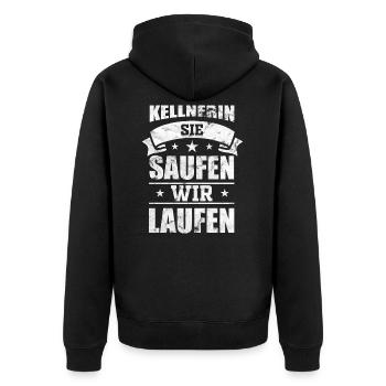 Kellner Kellnerin - Sie saufen wir laufen - Unisex Premium Bio Zip Hoodie - Schwarz - Hinten - Nico (187cm)