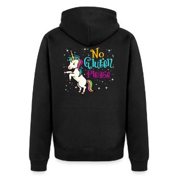 No Gluten Please - Unisex Premium Bio Zip Hoodie - Schwarz - Hinten - Nico (187cm)