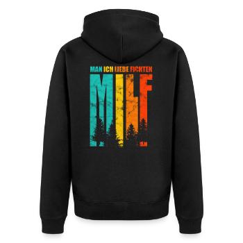 Holzfäller - Man ich liebe Fichten - Unisex Premium Bio Zip Hoodie - Schwarz - Hinten - Nico (187cm)