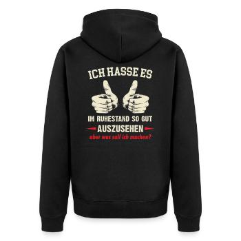 Rentner - Ruhestand Geschenk - Unisex Premium Bio Zip Hoodie - Schwarz - Hinten - Nico (187cm)
