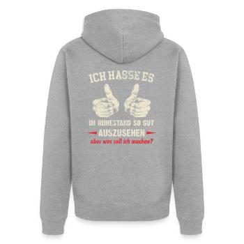 Rentner - Lustige Rentnersprüche - Unisex Premium Bio Zip Hoodie - Grau meliert - Hinten - Nico (187cm)