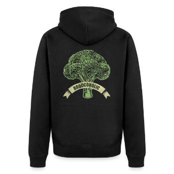 Vegan - Brokkoli Gemüse - Unisex Premium Bio Zip Hoodie - Schwarz - Hinten - Nico (187cm)