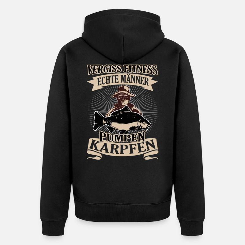 Echte Männer pumpen Karpfen - Unisex Premium Bio Zip Hoodie - Schwarz