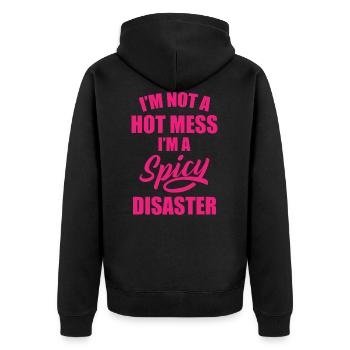 Spicy Disaster, messy funny funny - Unisex Premium Organic Zip Hoodie - black - Back - Nico (187cm)