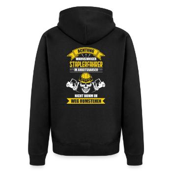 Staplerfahrer - Lustige Sprüche Geschenk - Unisex Premium Bio Zip Hoodie - Schwarz - Hinten - Nico (187cm)