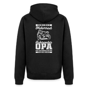 Motorradfahrer & Opa - Unisex Premium Bio Zip Hoodie - Schwarz - Hinten - Nico (187cm)