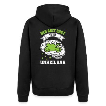 Motorradfahrer - Der Arzt sagt es ist unheilbar - Unisex Premium Bio Zip Hoodie - Schwarz - Hinten - Nico (187cm)