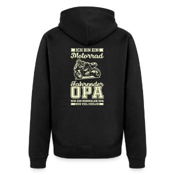 Motorradfahrer Motorrad fahrender Opa - Unisex Premium Bio Zip Hoodie - Schwarz - Hinten - Nico (187cm)