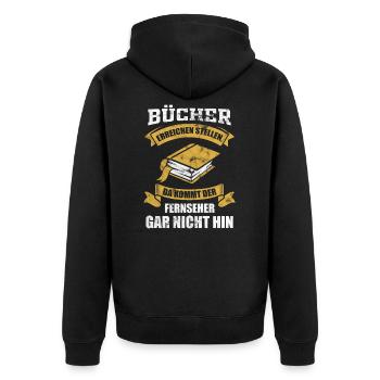 Lesen - Unisex Premium Bio Zip Hoodie - Schwarz - Hinten - Nico (187cm)