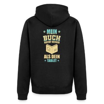 Bücher Lesen - Mein Buch riecht besser - Unisex Premium Bio Zip Hoodie - Schwarz - Hinten - Nico (187cm)
