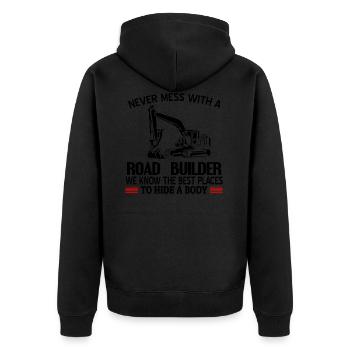Straßenbauer - Unisex Premium Bio Zip Hoodie - Schwarz - Hinten - Nico (187cm)