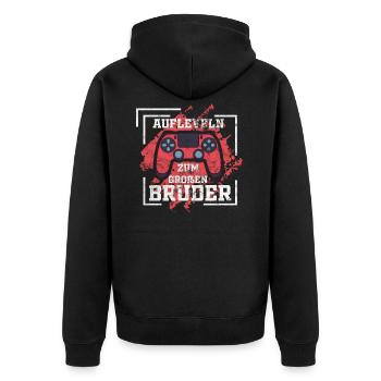 Großer Bruder - Aufleveln zum großen Bruder - Unisex Premium Bio Zip Hoodie - Schwarz - Hinten - Nico (187cm)