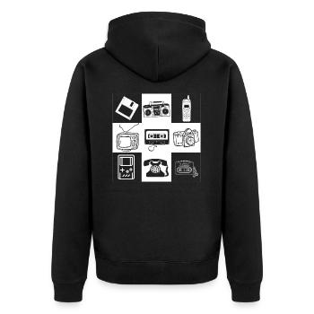 90er Jahre - Unisex Premium Bio Zip Hoodie - Schwarz - Hinten - Nico (187cm)
