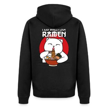 I Just Really Love Ramen - Unisex Premium Bio Zip Hoodie - Schwarz - Hinten - Nico (187cm)