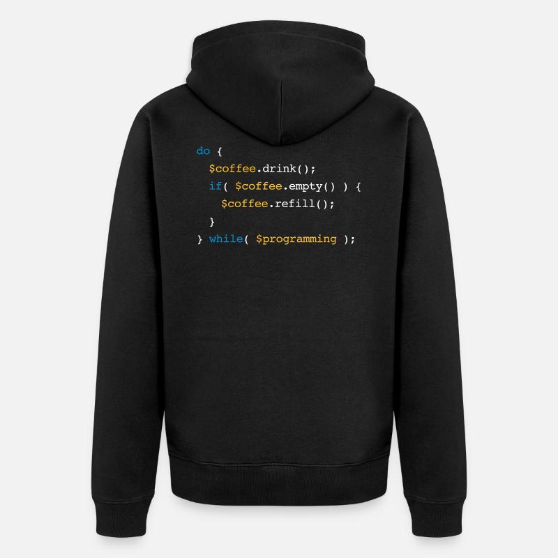 Code Coffee Refill Programming v2 - Unisex Premium Bio Zip Hoodie - Schwarz