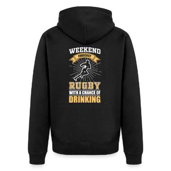 Rugby Freizeit - Unisex Premium Bio Zip Hoodie - Schwarz - Hinten - Nico (187cm)