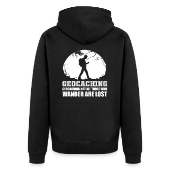 Geocaching - Unisex Premium Bio Zip Hoodie - Schwarz - Hinten - Nico (187cm)
