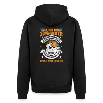 Zimmerer Spruch - Unisex Premium Bio Zip Hoodie - Schwarz - Hinten - Nico (187cm)