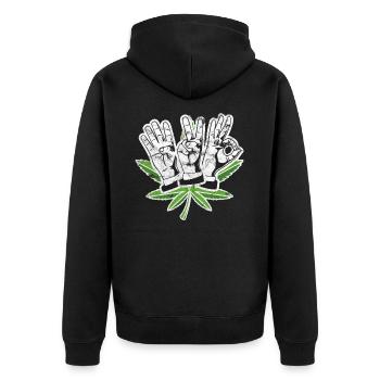 420 Hanfpflanze - Unisex Premium Bio Zip Hoodie - Schwarz - Hinten - Nico (187cm)