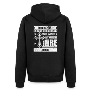 Atheist Kirche - Unisex Premium Bio Zip Hoodie - Schwarz - Hinten - Nico (187cm)