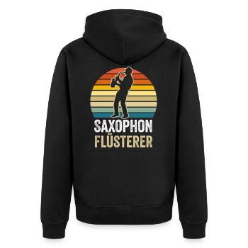 Saxophon Flüsterer - Unisex Premium Bio Zip Hoodie - Schwarz - Hinten - Nico (187cm)