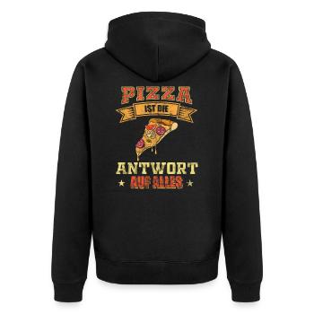 Pizza - Pizza ist die Antwort auf alles - Unisex Premium Bio Zip Hoodie - Schwarz - Hinten - Nico (187cm)