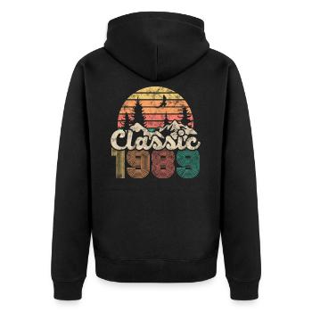 Birthday vintage 1989 retro - Unisex Premium Organic Zip Hoodie - black - Back - Nico (187cm)
