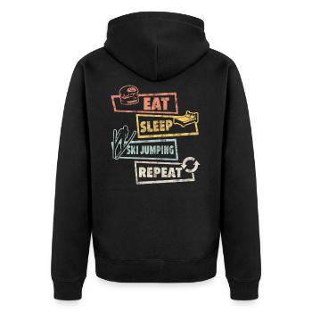 Skispringen Tagesablauf - Unisex Premium Bio Zip Hoodie - Schwarz - Hinten - Nico (187cm)