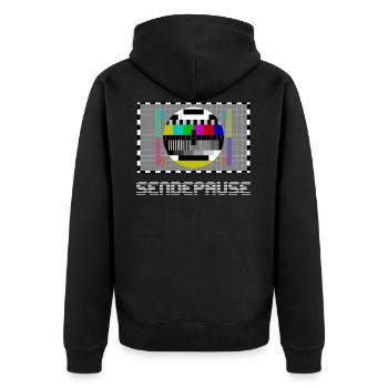 TV Fernsehen Männer Gaming PC Retro Lustig Sprüche - Unisex Premium Bio Zip Hoodie - Schwarz - Hinten - Nico (187cm)
