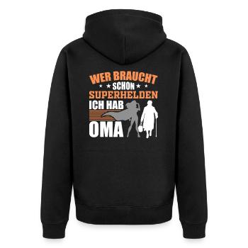 Oma Oma Oma - Unisex Premium Bio Zip Hoodie - Schwarz - Hinten - Nico (187cm)